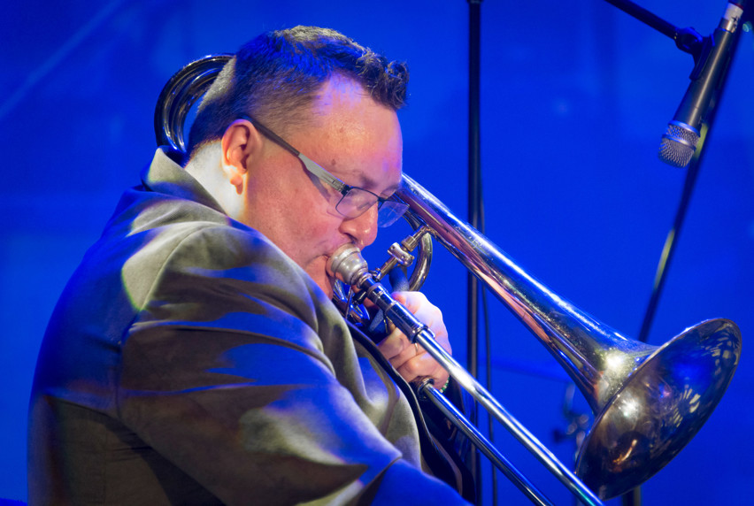 Adrian Sherriff playing trombone