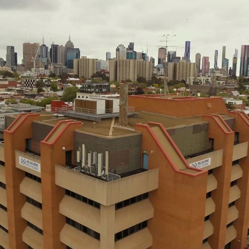 collingwood campus with Melbourne cityscape in background 