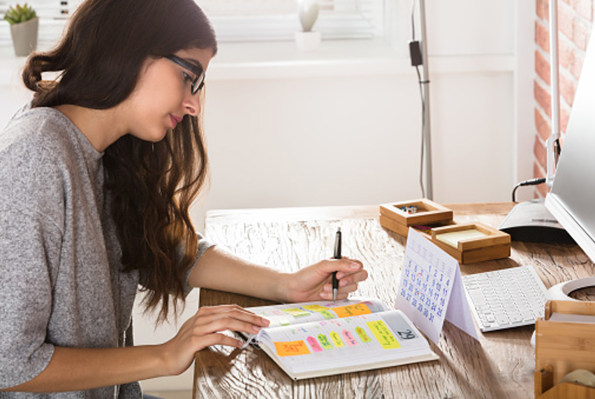 A student with their planner.