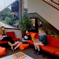 Students relax at Melbourne Polytechnic's Fairfield Library