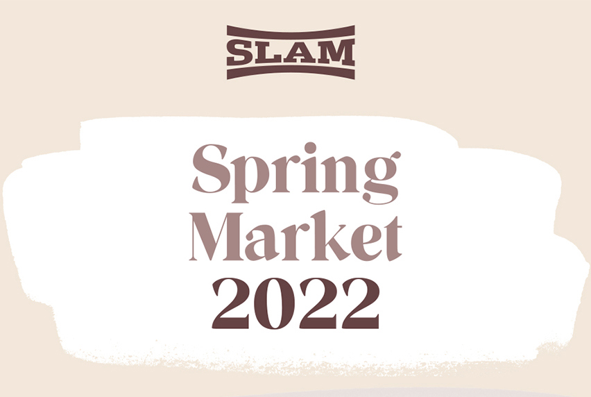 Pale pick background with a while overlay and the words Spring Market 2022 in dark dusty pink text