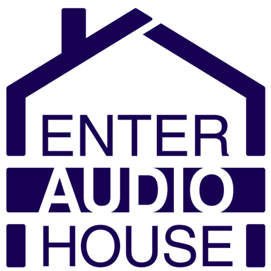 Enter Audio House logo with house shape in blue